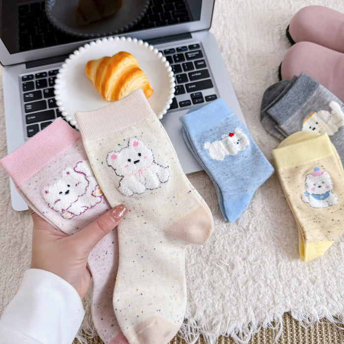 Wholesale Socks, tube socks, color blocked dot yarn, cartoon plush socks