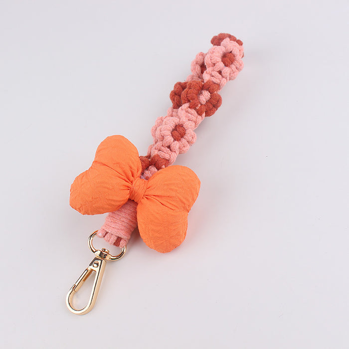 Wholesale Cotton-Filled Bow Mobile Phone Pendant Braided Mobile Phone Chain Small  Flower Braided Rope Keychain Bag