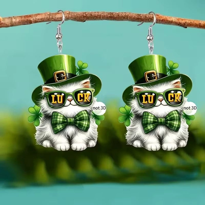 Wholesale Green Heart Acrylic Earrings St.  Patrick' s Day Fashion Accessory