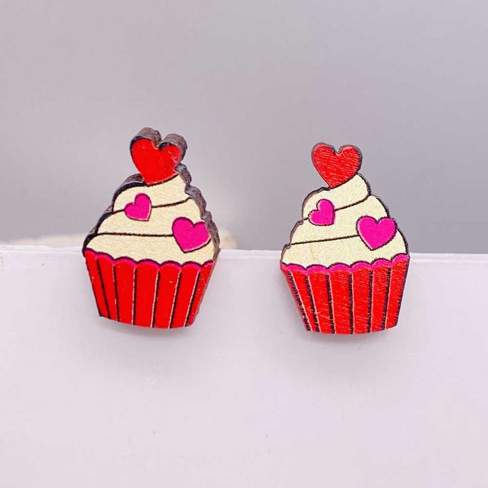 Wholesale Valentine' s Day wooden earrings pink envelope dwarf rose lovely earrings Valentine' s Day jewelry