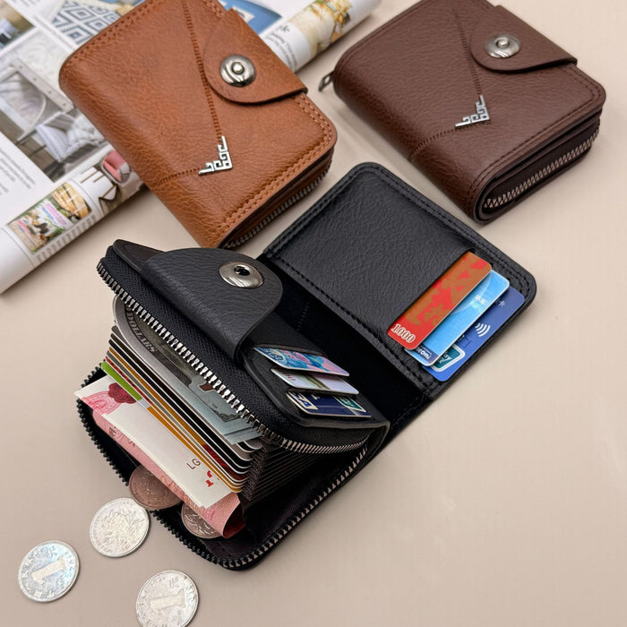 Wholesale PU Men' s Wallet - Car ing Line Large Capacity Solid Black MOQ≥2