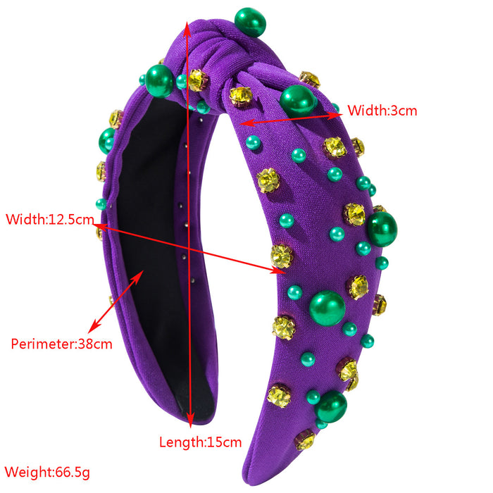Wholesale Mardi Gras Colorful Beaded Knot Headband