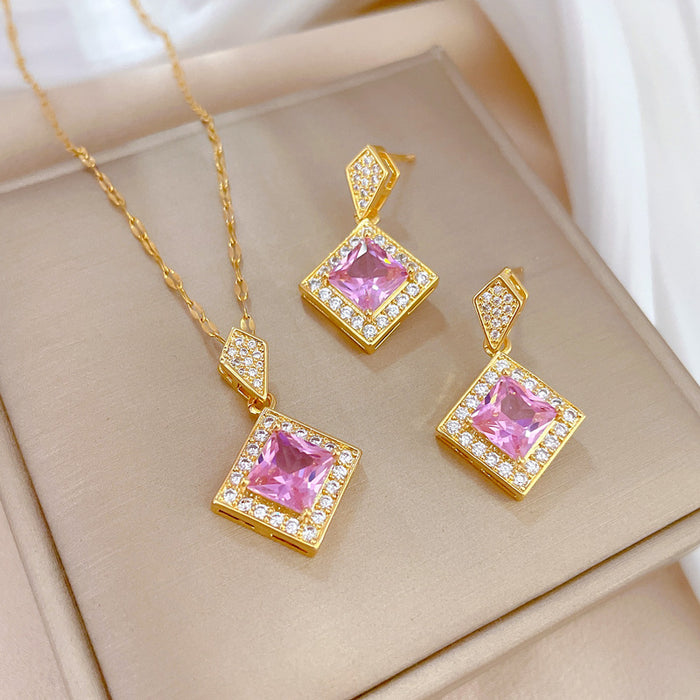 Wholesale Titanium Steel Chain Electroplated Copper Micro Inlaid Earring Necklace Set Combination JDC-NE-LG008