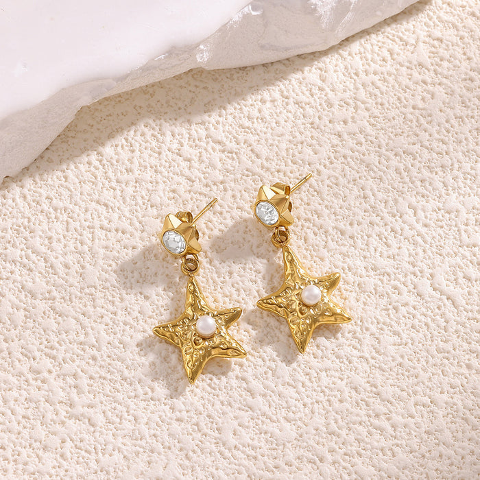 Wholesale Titanium Steel Star Earrings Studs Imitation Pearl High-End Niche Jewelry