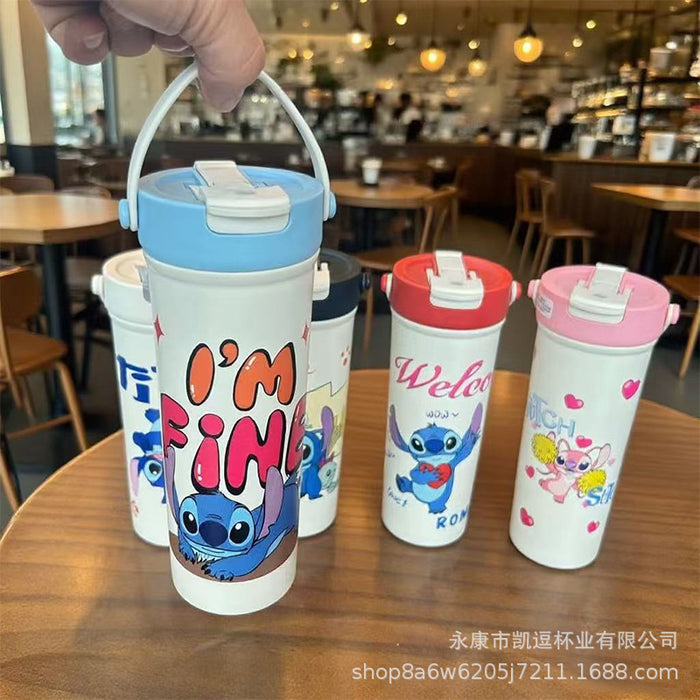 Wholesale Cartoon Thermos Cup Stainless Steel Coffee Cup Large-Capacity Straw Water Cup Fruit Tea Cup