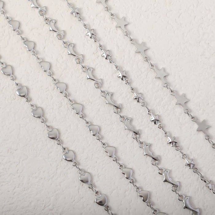 Wholesale Stainless Steel Vacuum Electroplated Gold Peach Heart Dolphin Five-Pointed Star Necklace