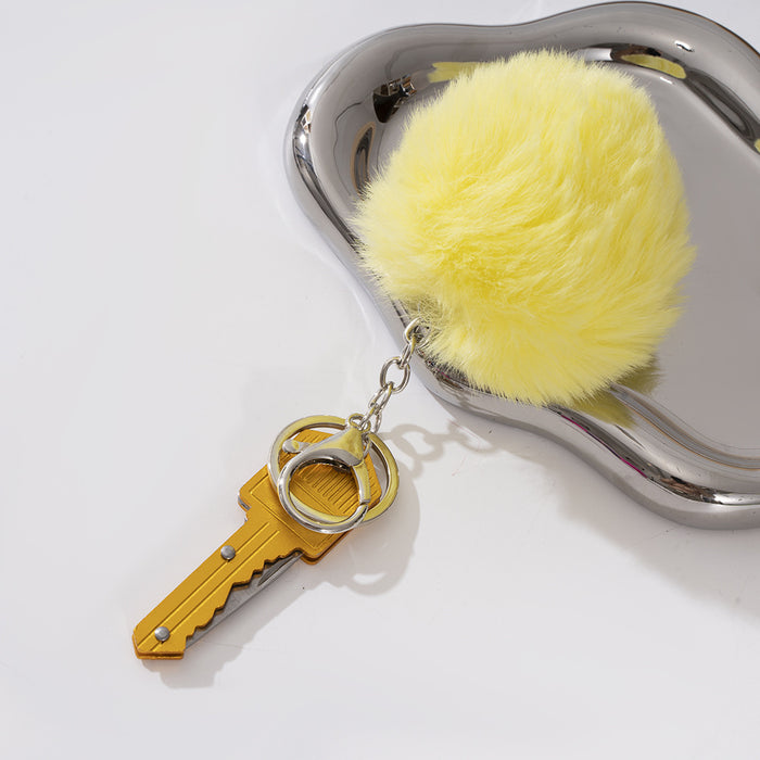 Wholesale Mini Multi-function Key Knife Fur Ball Two-piece Metal Keychain JDC-KC-ZY036