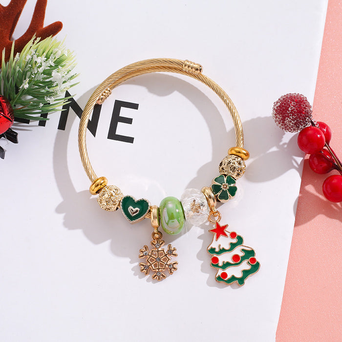 Wholesale Stainless Steel Elk Snowflake Bell Pendant Beaded Bracelet Christmas MOQ≥2