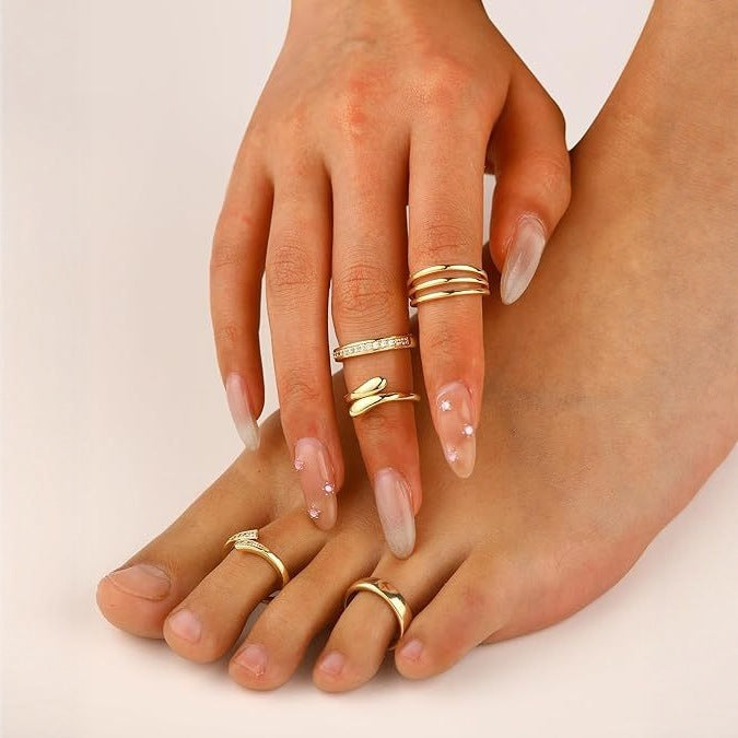 Wholesale Advanced copper plated real gold inlaid zircon open toe ring, niche versatile foot ring