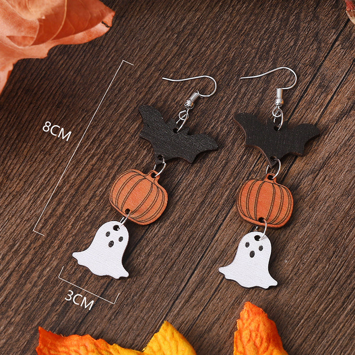 Wholesale  ghost pumpkin bat earrings female personality earrings double-sided wooden earrings earrings