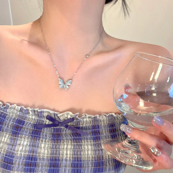 Wholesale Titanium steel necklace, butterfly pendant, high-end feel, light luxury, niche collarbone chain accessory