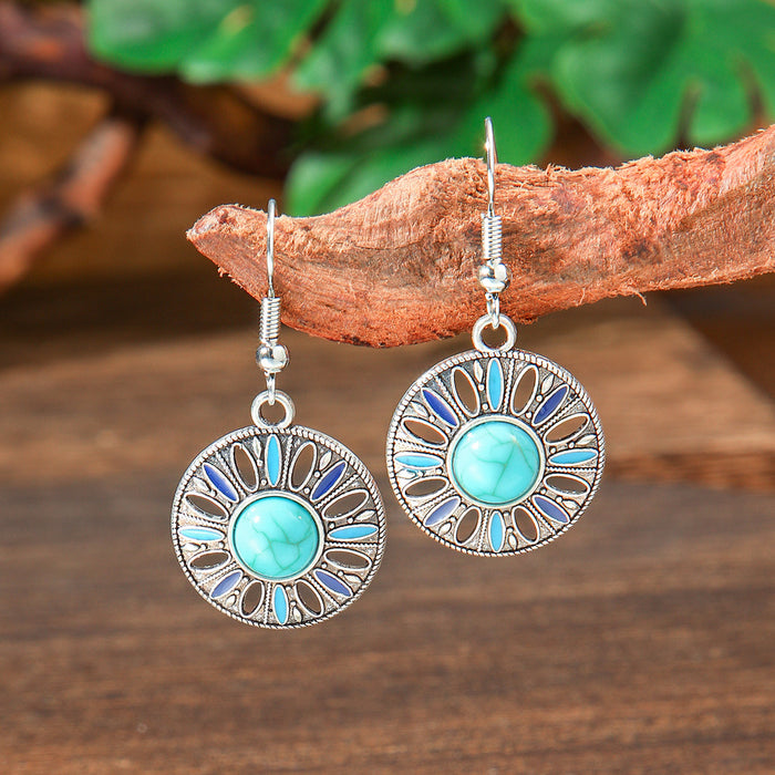 Wholesale Bohemian Turquoise Tassel Earrings Geometric Alloy Vintage Jewelry Accessory MOQ≥2