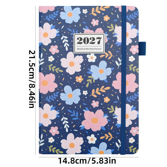 Wholesale A5 2027 Weekly Planner Blue Floral Imitation Leather Notebook