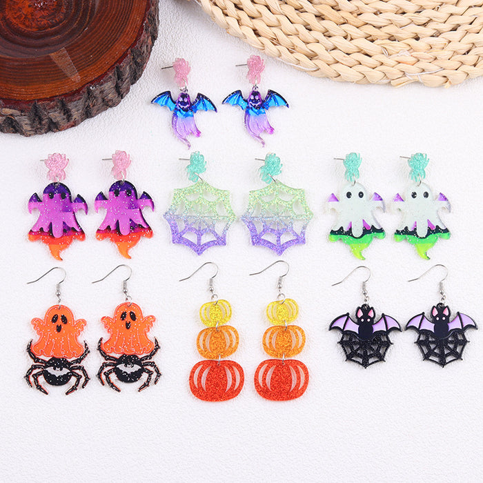 Wholesale  shiny earrings contrast color cartoon ghost acrylic earrings creative personality earrings ear jewelry