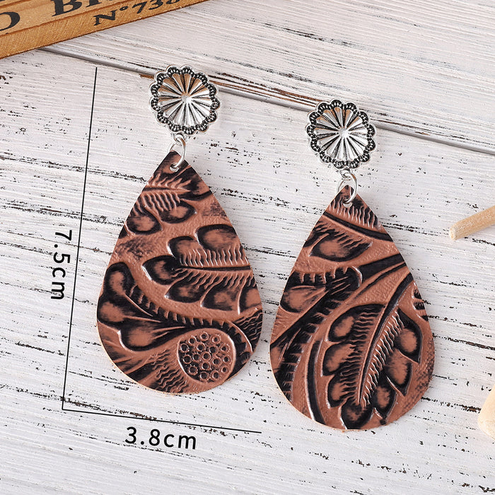 Wholesale Leather Earrings Bohemian Embossed Pattern Party Wear Boutique Resale