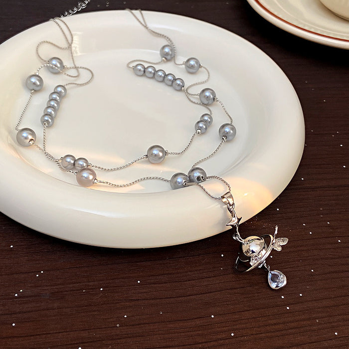 Wholesale Imitation pearl necklace, niche, double-layer collarbone chain, light luxury, high-end decorative accessories