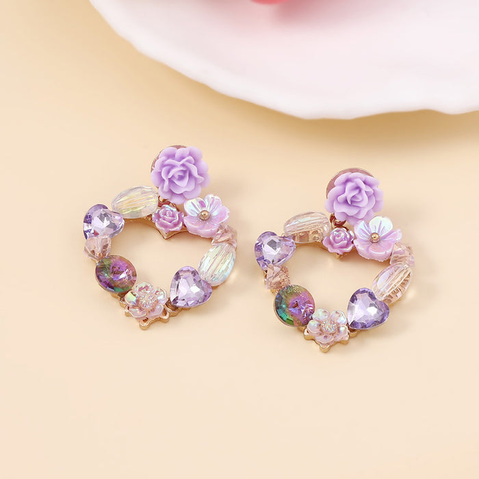 Wholesale Love Shaped Crystal Flower Earrings JDC-ES-YueLi003