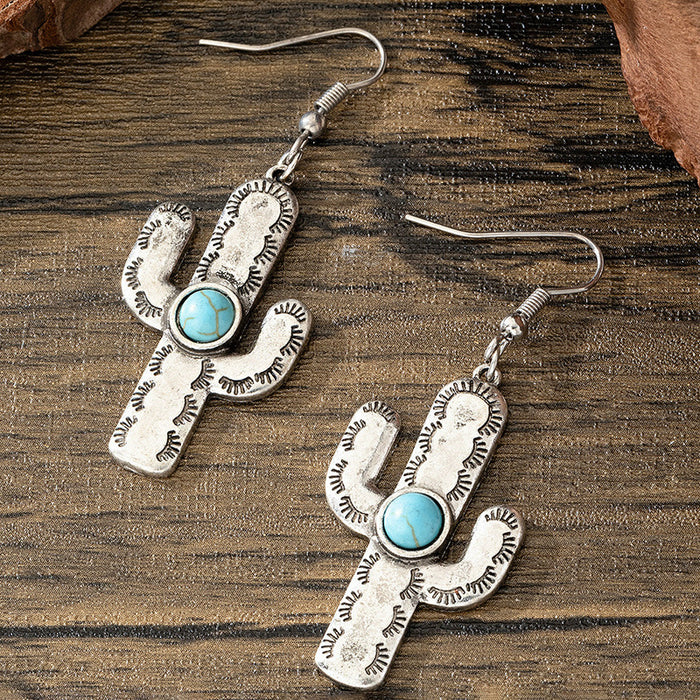 Wholesale Retro Geometric Circle Cactus Earrings