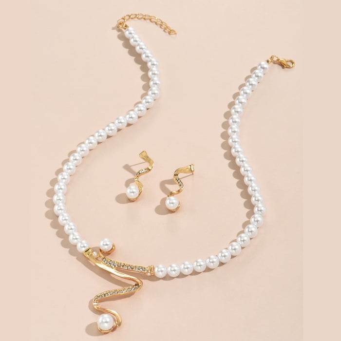 Wholesale Alloy Pearl Rhinestone Bridal Jewelry Set - 2 Piece Necklace Earrings MOQ≥2