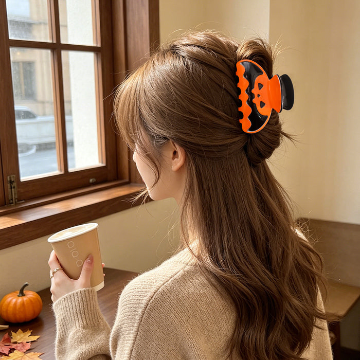 Wholesale Pumpkin Skull Hair Claw Clip PVC Black Orange Shark Clip Women S Fashion Hair Accessory