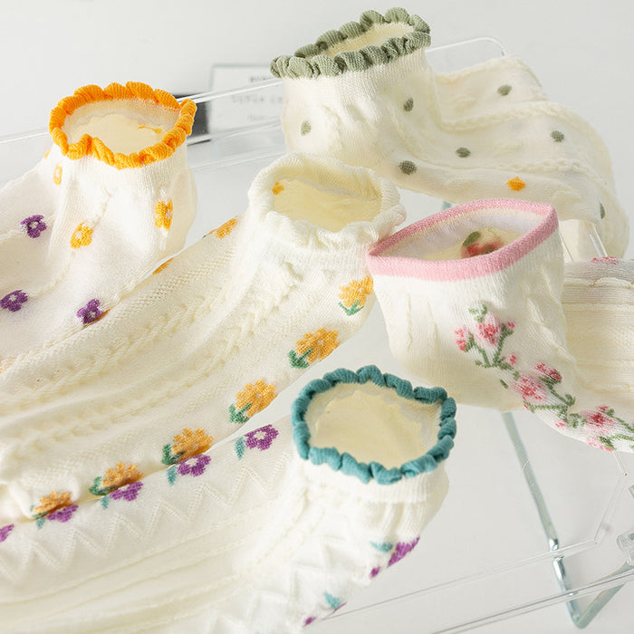 Wholesale Small flower socks, short socks, cute low cut boat socks, thin version