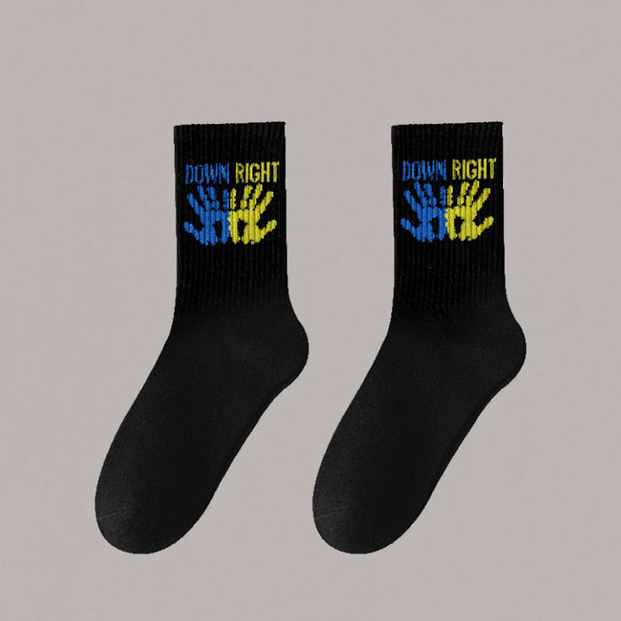 Wholesale 5pcs White socks men' s mid-calf socks autumn and winter basketball socks couple stockings black and white sports socks