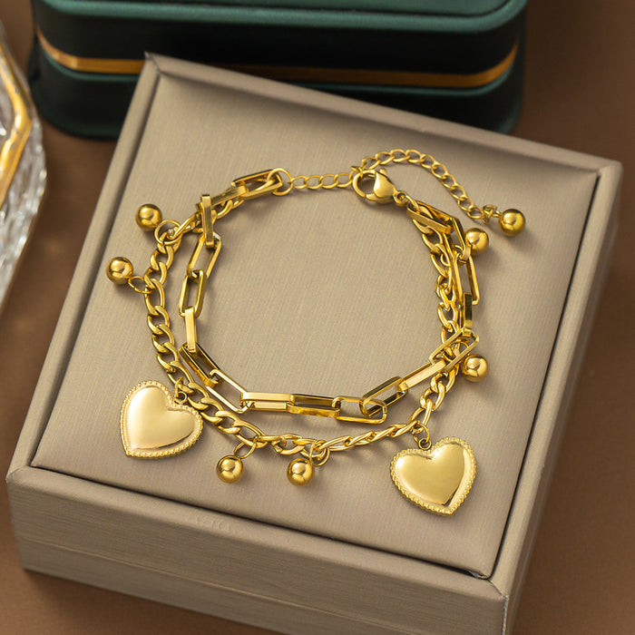 Wholesale Stainless Steel Double Layer Heart Shaped Bracelet