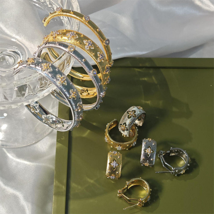 Wholesale Openwork four-leaf clover diamond bracelet rings set