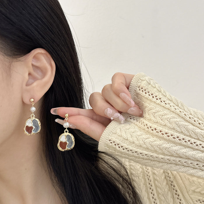 Wholesale Oil Painting Retro Irregular Color Block Baroque Pearl Earrings Women's  Ear Clip