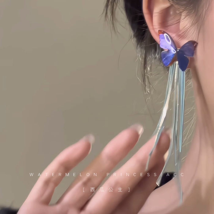 Wholesale Purple butterfly earrings, long tassel earrings, earrings, pendants