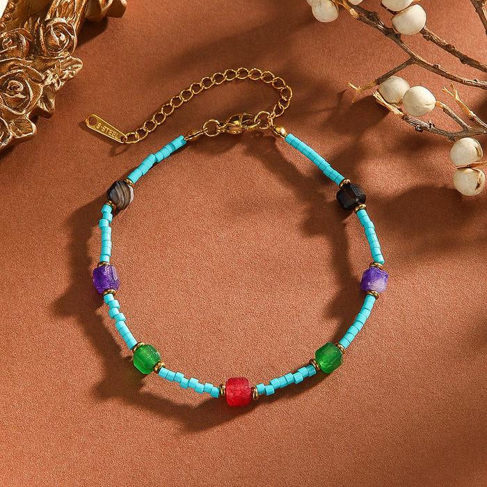 Wholesale Natural stone bead titanium steel bracelet, luxurious and high-end stainless steel bracelet