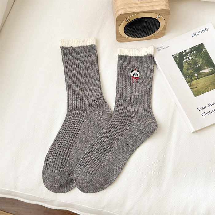 Wholesale Cute cashmere mid tube socks embroidered lace long socks stacked socks