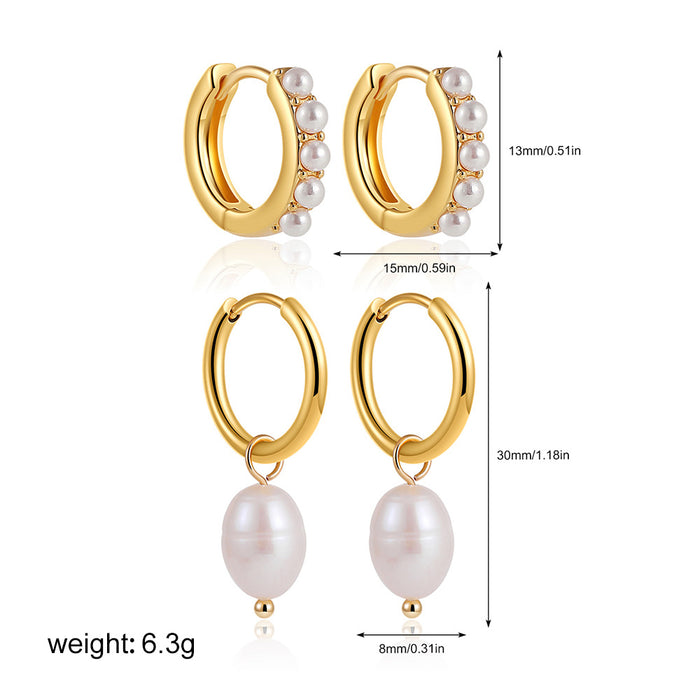 Wholesale 18K Gold Natural Pearl Earrings suit Stainless Steel Earrings