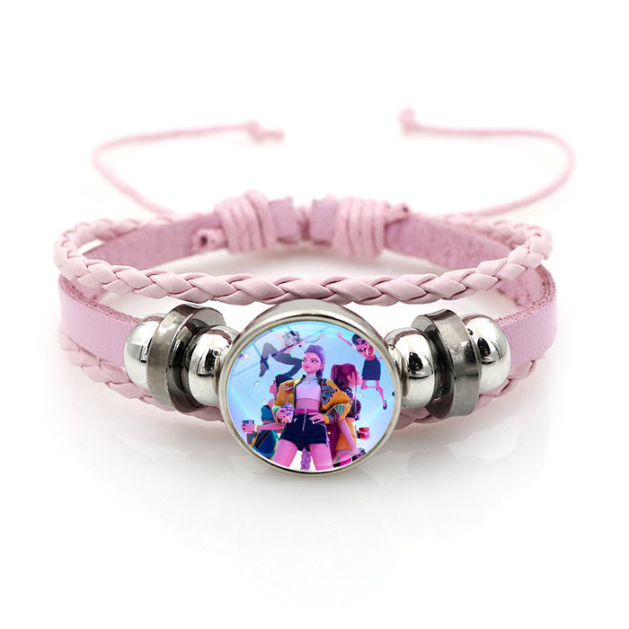 Wholesale Kpop Leather bracelet unisex pink multi-layer braided beaded hand jewelry anime surrounding