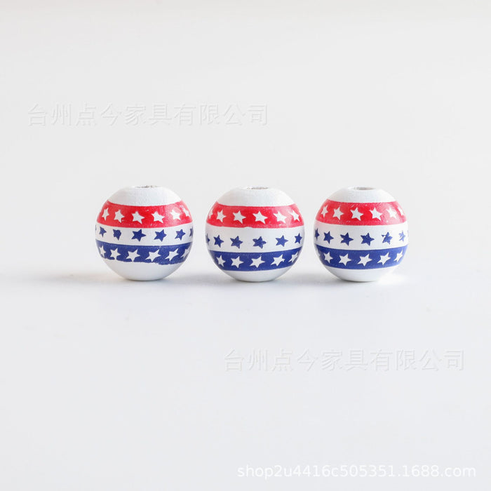 Wholesale of 10PCS/PACK Independence Day Wreath Printed Wooden Beads JDC-BDS-DianJin026