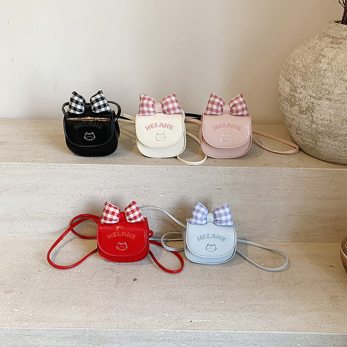 Wholesale Children's bag new cartoon cute coin purse plaid bow earphone crossbody bag