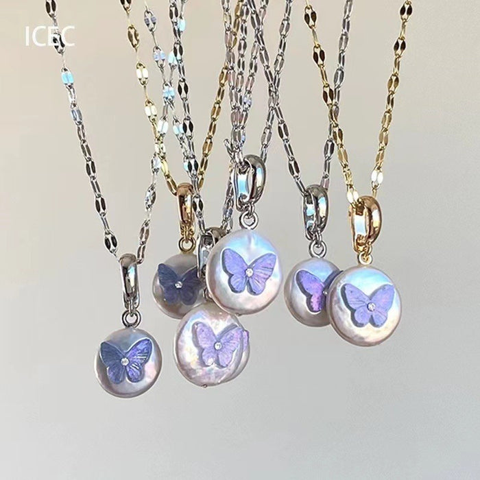 Wholesale Imitation pearl necklace, light luxury butterfly collarbone chain