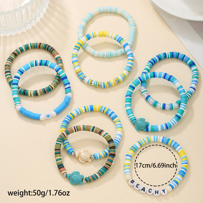 Wholesale Ocean Series Soft Ceramic Stacked Bracelet Set Beach Vacation Style Versatile Turtle Bead Bracelet