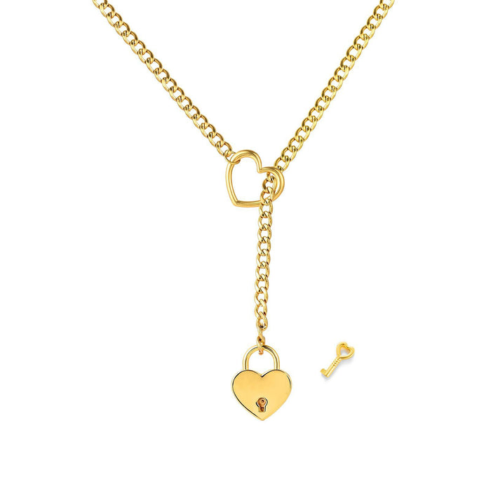 Wholesale New Fashion Love Lock Peach Heart Necklace Stainless Steel Plated Necklace Punk Necklace Decoration