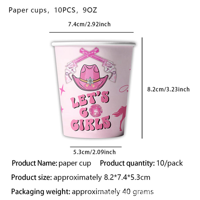 Wholesale Western Cowgirl Theme Birthday Party Decoration Paper Tray Paper Cup Tablecloth Disposable Tableware suit
