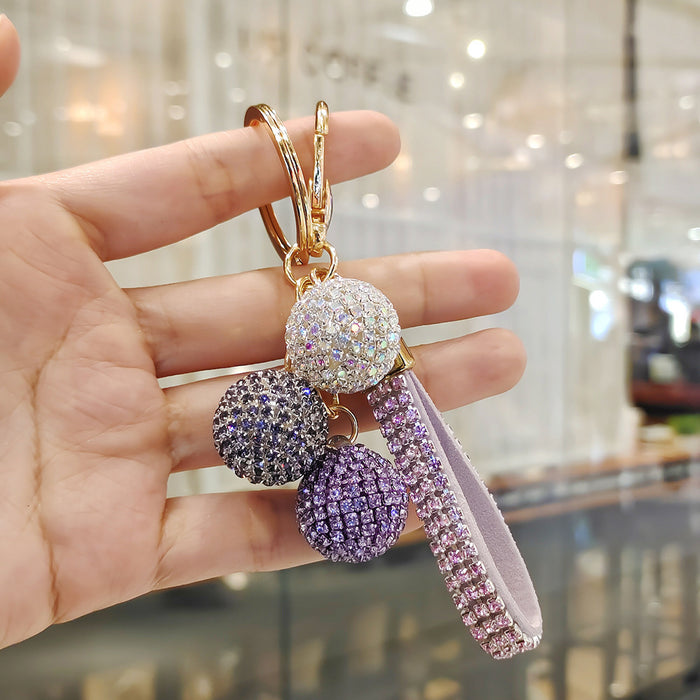 Wholesale Diamond-studded round ball pendant accessory  colorful rhinestone couple bag charm keychain