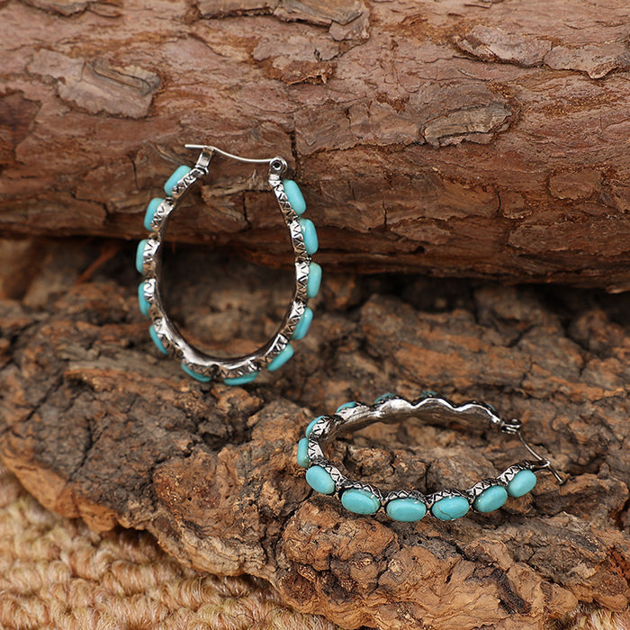 Wholesale Vintage Western style turquoise earrings with personalized U-shaped turquoise earrings