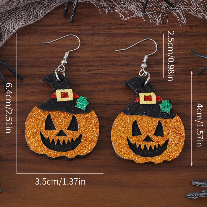 Wholesale New  Goggy Pumpkin Sequins Pendant Earrings PU Leather Gothic Double Sided Earrings