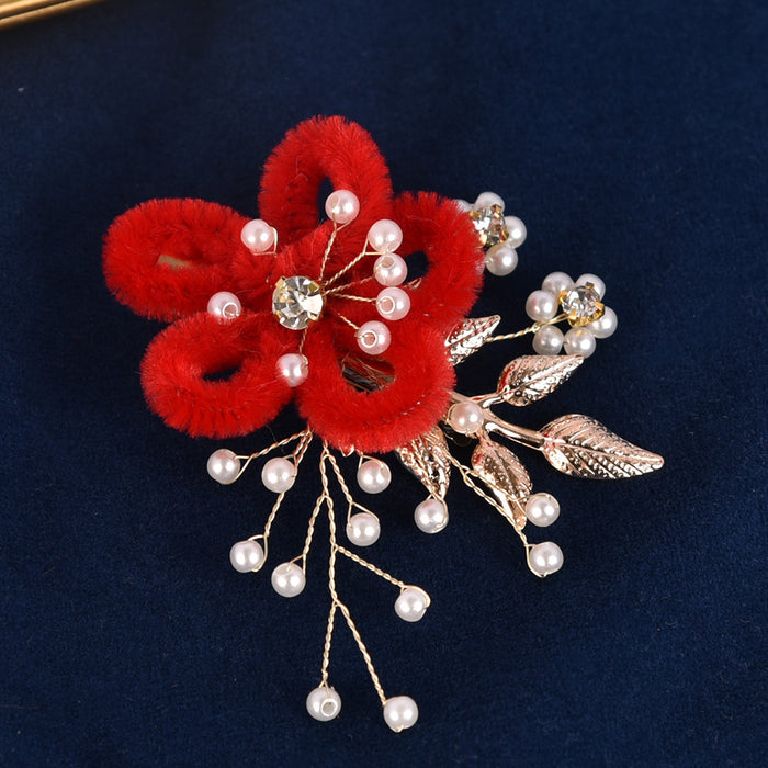 Wholesale Original handmade flower pearl leaf hair clip, multi-color plush duckbill clip