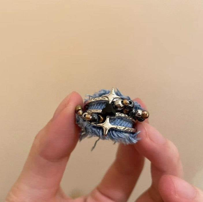 Wholesale Fashionable denim ring with heart opening personality, niche and versatile, retro new style ring