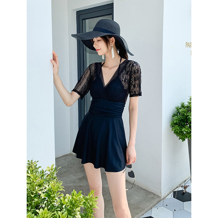 Wholesale Swimsuit skirt style one-piece swimsuit for women with flat corners, conservative coverage, slimming effect, hot spring swimsuit for women