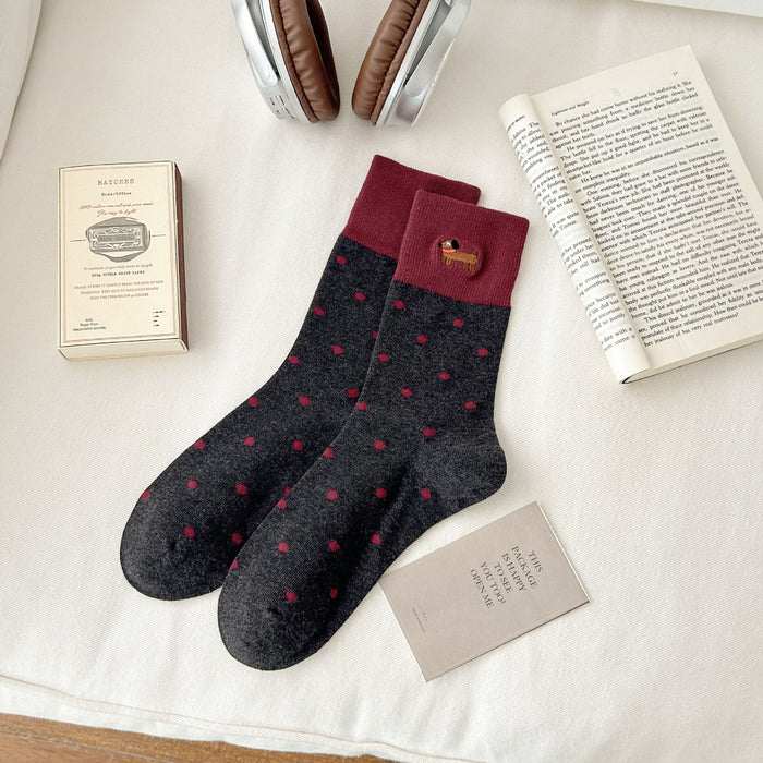 Wholesale Socks Embroidered Cute Combed Cotton Socks Mid tube Socks Boneless Loose Mouth Stacked Socks