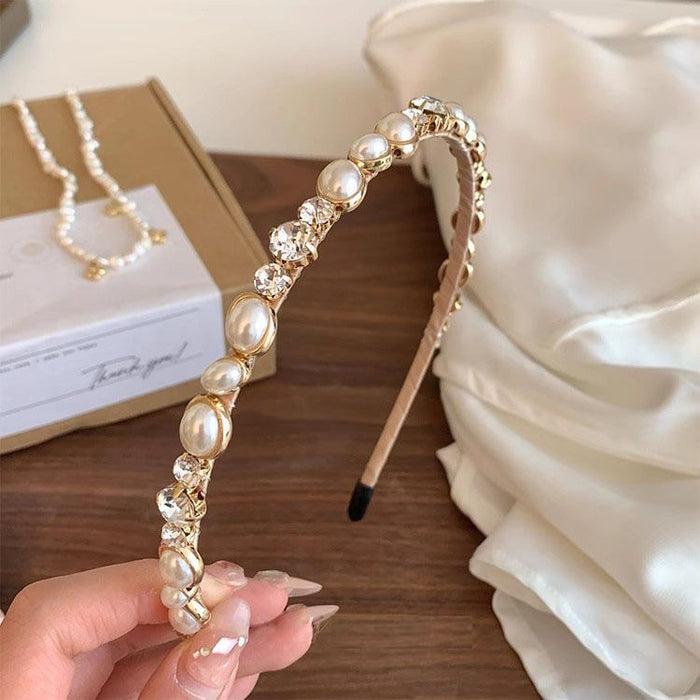 Wholesale  Retro  Diamond-encrusted Pearl Headband Water Drill Headband  Pressure Hair Headwear Irregular Hair