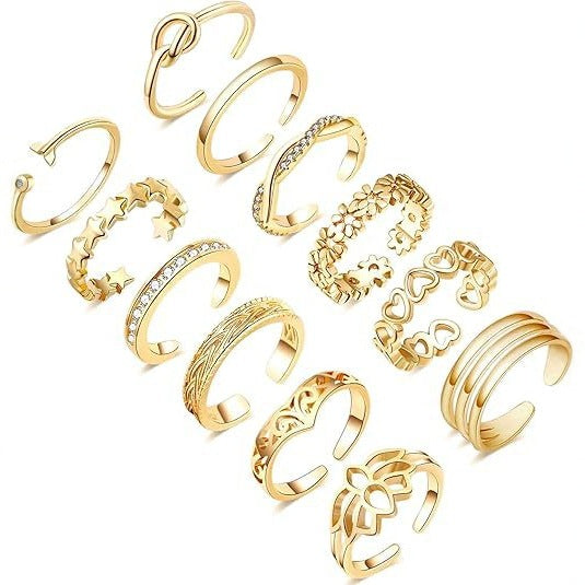 Wholesale Rose Ring Personalized Simple Love Butterfly Palm Moon Diamond Set 12 Piece Set