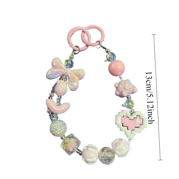 Wholesale Painted handmade bead bow keychain pendant with washer, crystal rhinestone keychain